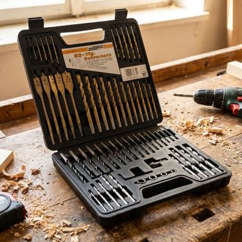 Professional 60-piece drill bit set made of high-alloy tool steel, for wood, stone, metal, countersink – maximum performance for perfect results
