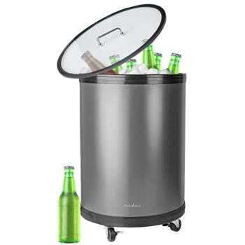 Preview: Trendy mobile drinks fridge, party cooler with thermostat and glass lid, compressor, 30 l, aluminum