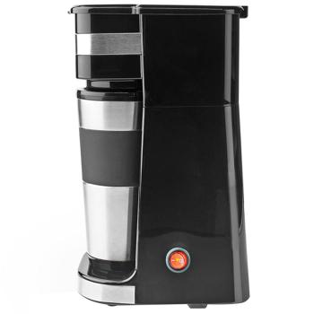 Preview: Stilvolle Edelstahl Filterkaffeemaschine (750W) mit 400ml Kaffee-To-Go-Becher – Silber-schwarzes Design – Für genussvollen Kaffee, überall