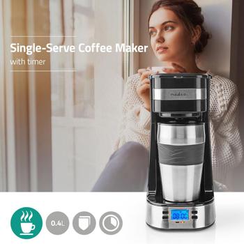 Preview: Kompakte Kaffeemaschine mit Edelstahl Coffee to Go Becher, LCD & Timer, 750W, silber/schwarz: Kaffee für den perfekten Start in den Tag