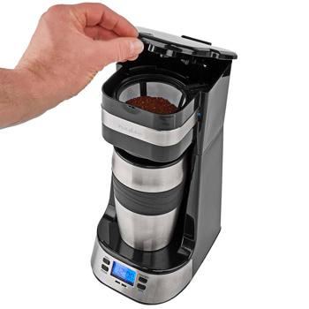 Preview: Kompakte Kaffeemaschine mit Edelstahl Coffee to Go Becher, LCD & Timer, 750W, silber/schwarz: Kaffee für den perfekten Start in den Tag