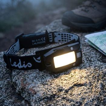 Preview: Rechargeable LED headlamp with gesture control – hands‑free use, 180 lumens, 20 m range – IPX4, USB‑C, 360° rotatable lamp head, outdoor, camping