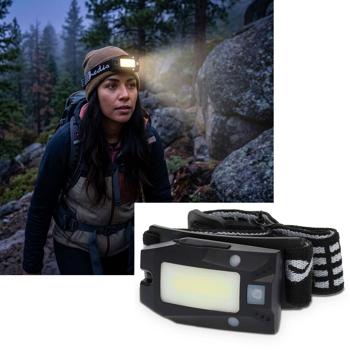 Rechargeable LED headlamp with gesture control – hands‑free use, 180 lumens, 20 m range – IPX4, USB‑C, 360° rotatable lamp head, outdoor, camping