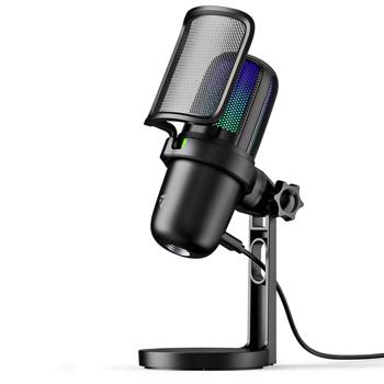 Preview: USB microphone for streaming, podcast & studio: RGB, stand, pop filter - for gamers, influencers, content, musicians - recordings with crystal-clear sound