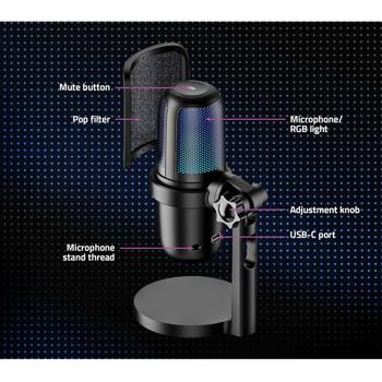 Preview: USB microphone for streaming, podcasting & studio: RGB, stand, pop filter – for gamers, influencers, content creators, musicians – recordings with crystal-clear sound