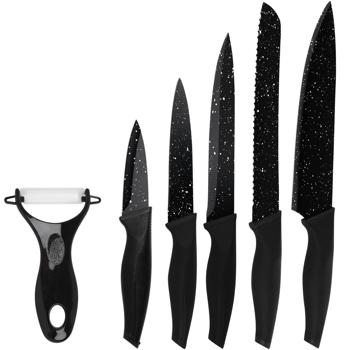 Preview: Set di coltelli da cucina di alta qualità con 5 coltelli affilati e pelapatate, set da 6 pezzi, nero