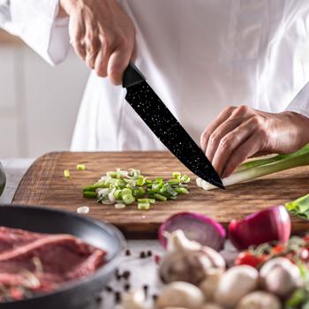 Preview: Set di coltelli da cucina di alta qualità con 5 coltelli affilati e pelapatate, set da 6 pezzi, nero