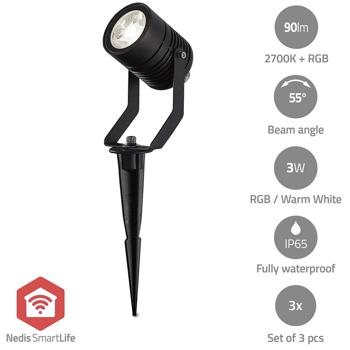 Preview: 3‑Piece SmartLife Garden Spotlight Set – RGB Garden Light with Ground Spike & App Control – IP65‑Certified – Dimmable, 3x 3 W, Alexa/Google Home