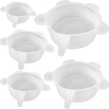 Preview: Couvercles en silicone (lot de 5) - Extensibles, réutilisables pour casseroles, saladiers, plats - Hygiène & fraîcheur des aliments - Lave-vaisselle & micro-ondes