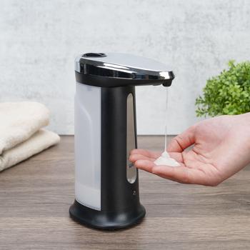 Preview: Distributeur automatique de savon (sans contact): capteur infrarouge, 400 ml – aspect inox (chrome ABS), design élégant – hygiène maximale