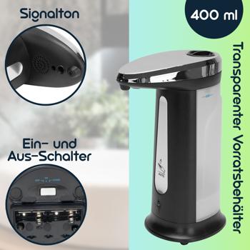 Preview: Automatischer Seifenspender (berührungslos): Infrarot-Sensor, 400ml - Edelstahl-Optik (ABS-Chrom), edles Design - Maximale Hygiene