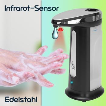 Preview: Automatischer Seifenspender (berührungslos): Infrarot-Sensor, 400ml - Edelstahl-Optik (ABS-Chrom), edles Design - Maximale Hygiene