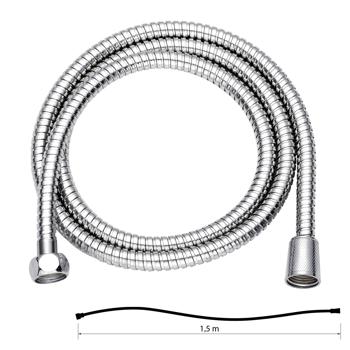 Preview: Flexible de Douche Inox 1,5m - Fonction Économie d’Eau (40%)- Antitorsion - Résistant Pression/Chaleur - Chromé, Robuste, Facile Nettoyage