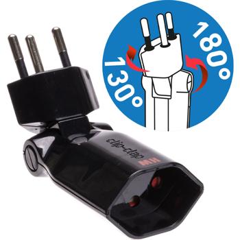 Preview: Abzweigstecker Typ 13 - drehbar (130°) & klappbar (180°) - Kinderschutz - für enge Stellen - Polycarbonat - 3-polig - 230V/10A - schwarz