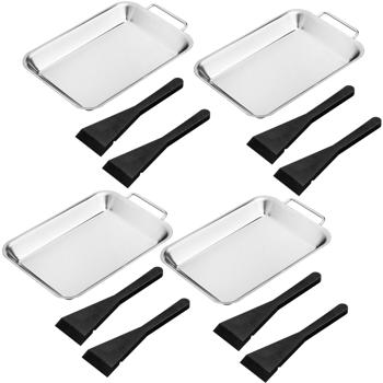 Preview: 4er-Set Edelstahl-Grillpfännchen - Inkl. 4 Spachtel als Griff - Ideal für Gemüse, Fisch, Fleisch - Anti-Tropf, hygienisch & spülmaschinenfest - 21x13x2cm
