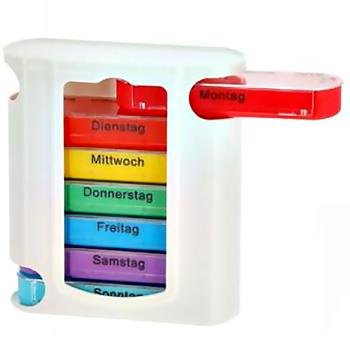 Preview: Medikamentenbox 7 Tage - Bunt, 4 Fächer pro Tag mit Morgen, Mittag, Abend, Nacht - Wochenplaner für Pillen & Medizin - 11.5x4.3x13cm