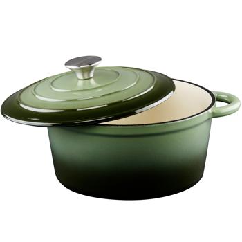 Preview: Enameled cast iron pot in green, Ø24cm - Robust casserole & roaster - Perfect cooking results with style