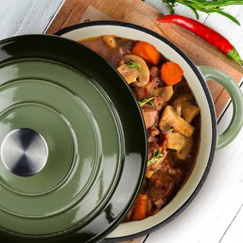 Preview: Enameled cast iron pot in green, Ø24cm - Robust casserole & roaster - Perfect cooking results with style