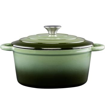 Preview: Enameled cast iron pot in green, Ø24cm - Robust casserole & roaster - Perfect cooking results with style