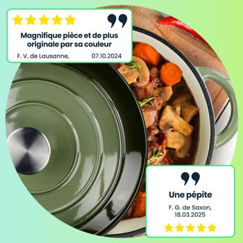 Preview: Marmite en fonte émaillée verte Ø24cm - Cuisson parfaite four/induction/gaz/grill - Répartition chaleur optimale - Lave-vaisselle