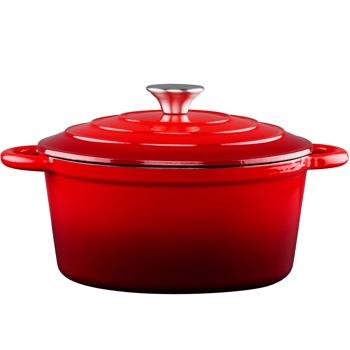 Preview: Emaillierter Gusseisen Topf rot Ø 24cm (3,8L) mit Deckel - Für alle Herdarten inkl. Induktion + Grill geeignet - Perfekt Kochen, Braten, Schmoren