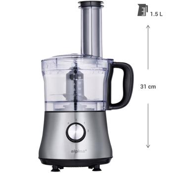 Preview: Robot de cuisine multifonctionnel, 500W, 1L - fonction impulsion, hachoir, lame de râpe, couteau & poussoir, polyvalent