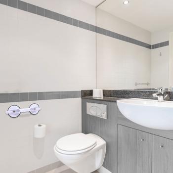 Preview: 2 barres d’appui solides à ventouses, 33 cm, blanches: pour douche, toilettes et salle de bain, sans perçage, pour une meilleure sécurité au quotidien
