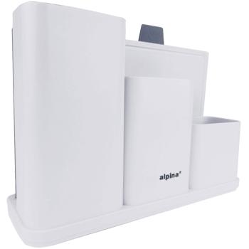 Preview: Küchenutensilienhalter inkl. Abtropflöcher mit 2 Schneidbrettern, weiss – 34 x 23 x 11,5 cm, Kitchen Organizer für aufgeräumte Arbeitsplatte