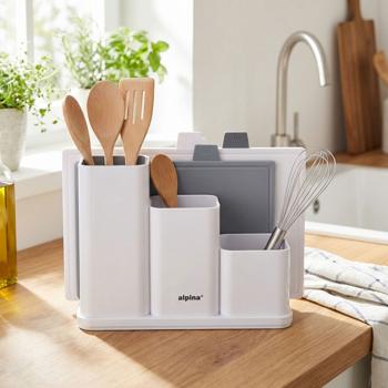 Portautensili da cucina con 2 taglieri, bianco