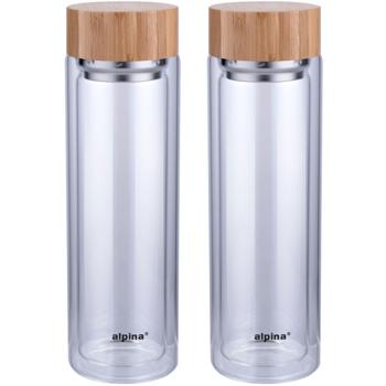 Preview: set of 2 vacuum flasks with integrated tea strainer, bamboo lid, borosilicate glass, 450ml