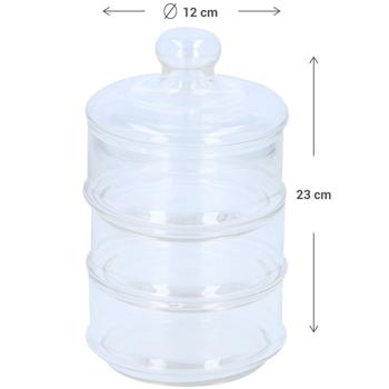 Preview: Set of 2 glass containers with three tiers, incl. lid, 12 cm Ø, 23 cm high