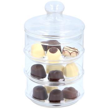 Preview: Set of 2 glass containers with three tiers, incl. lid, 12 cm Ø, 23 cm high