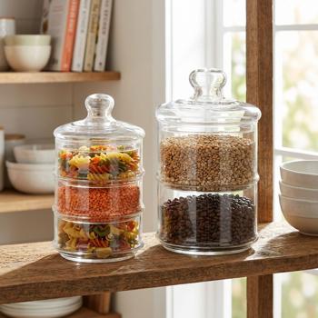 Set de bocaux de conservation en verre 2/3 niveaux - Couvercle protecteur - Sans plastifiants/toxiques - Ø16x28/Ø12x23cm - Hygiénique
