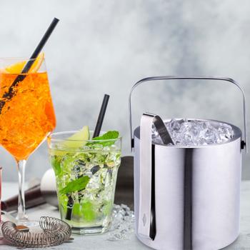 Preview: Eiseimer mit Doppelwand, Edelstahl 1,2l - Hält Eiswürfel stundenlang kühl - Inkl. Deckel, Eisgreifer & Tragehenkel - Ideal für Partys & Gastronomie