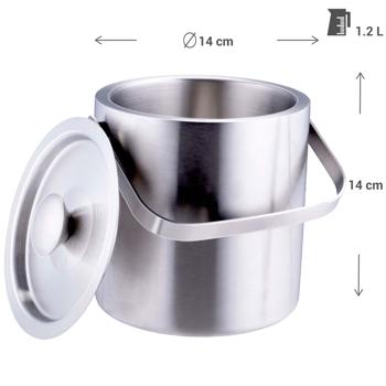 Preview: Eiseimer mit Doppelwand, Edelstahl 1,2l - Hält Eiswürfel stundenlang kühl - Inkl. Deckel, Eisgreifer & Tragehenkel - Ideal für Partys & Gastronomie