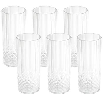 Preview: Verres à long drink en plastique effet cristal, 6 pièces 400ml : verres à cocktail réutilisables et incassables pour l'intérieur et l'extérieur