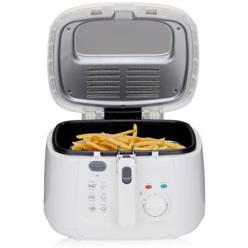 Preview: Friggitrice con coperchio - volume olio 2,5L, potenza 1800W, temperatura fino a 190°C, design bianco, patatine e snack croccanti, facile da pulire, compatta