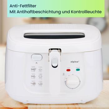 Preview: Fritteuse mit Deckel – 2,5L Öl-Volumen, 1800W Leistung, Temperatur bis 190°C, weisses Design, knusprige Pommes & Snacks, einfache Reinigung, kompakt