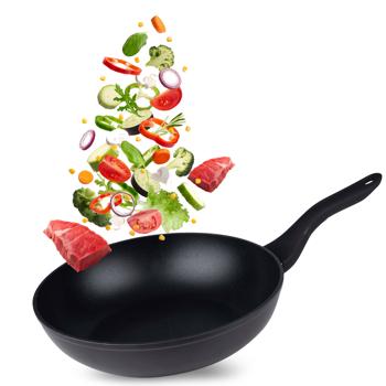 Padella wok nera (Ø 28,5 cm): alluminio, antiaderente - Perfetta per verdure, carne, riso, noodles - Cucina sana e deliziosa