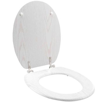 Preview: Abattant WC solide aspect bois blanc - Charnières robustes - Installation facile - 37,5 x 46 cm - MDF - Hygiénique - Élégance intemporelle salle de bain