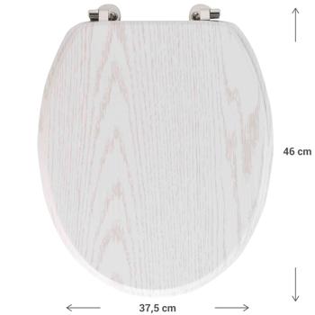 Preview: Abattant WC solide aspect bois blanc - Charnières robustes - Installation facile - 37,5 x 46 cm - MDF - Hygiénique - Élégance intemporelle salle de bain