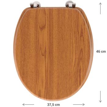 Preview: Abattant WC aspect bois - Charnières robustes - Montage facile - Dimensions universelles 37,5x46 cm - MDF - Hygiénique - Élégance intemporelle