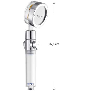 Preview: Pomme de douche - Filtre à eau intégré - Économie d‘eau - Anticalcaire - 25.5xØ8cm - Plastique transparent - Anti-chlore minéraux pour peau sensible