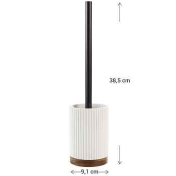 Preview: Garniture WC-Brosse WC incluse-Design élégant blanc-Bandes acacia-Résine polyester-9.1x38.5cm-Idéal salle de bain/toilettes invités