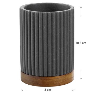 Preview: Toothbrush tumbler, anthracite with acacia wood strips, Ø 8 x 10.8 cm