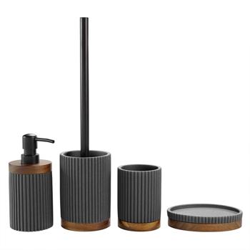 Preview: Soap dish, anthracite, with acacia wood strips 14 x 9.5 cm