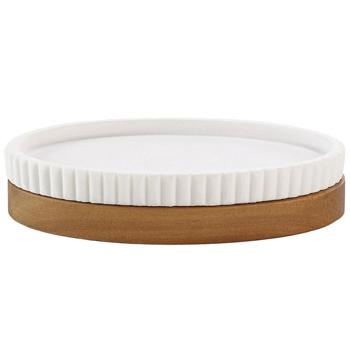 Preview: Soap dish, white, with acacia wood strips 14 x 9.5 cm