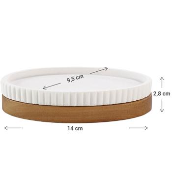 Preview: Soap dish, white, with acacia wood strips 14 x 9.5 cm