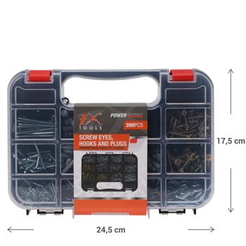 Preview: Schrauben-Set - Vielseitiges Vorrats-Set mit Schraubösen, Haken & Dübeln in robuster Kunststoffbox - Ideal für Reparaturen, Haushalt & Werkstatt - 24x17x4.4 cm