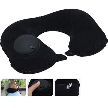 Preview: Nackenkissen ergonomisch - Mit integrierter Pumpe für Kopf & Nacken Unterstützung - Aufblasbar, 45x26cm, Schwarz - Ideal für Reisen & Home Workout